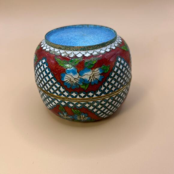 Chinese cloisonné enamel trinket box 3 in Blue Red Green - Picture 1 of 7